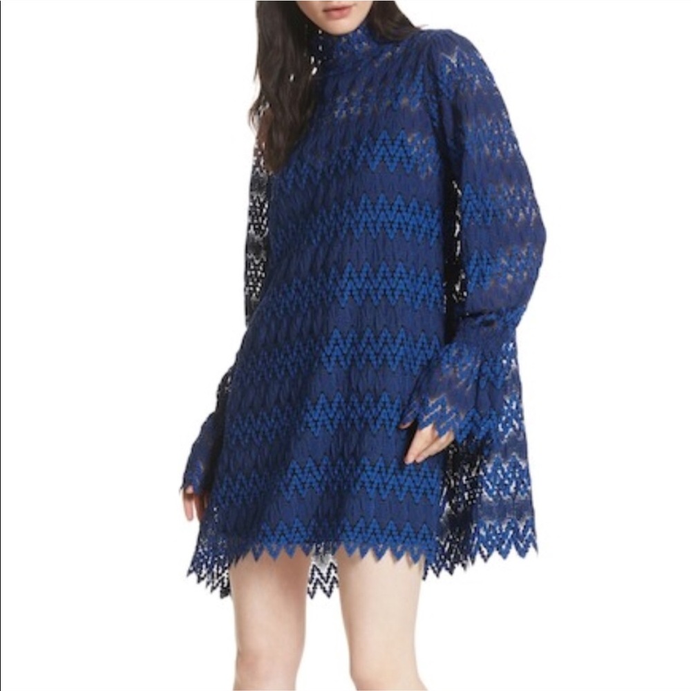 Free People Simone Mock Neck Lace Mini Dress Sz S